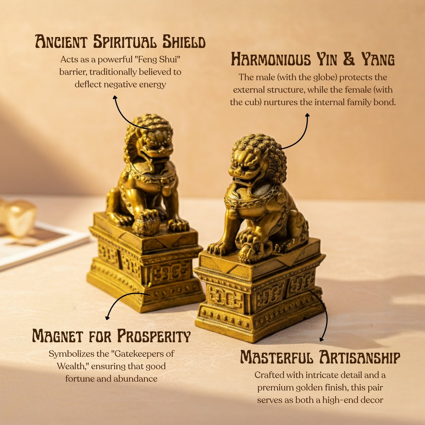 Feng Shui Fu Dogs Pair for Protection & Good Luck for Homes & Offices - plusvalueindia