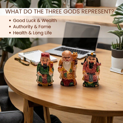 Feng Shui Fuk Luk Sau Trinity of Deities for Health, Wealth & Happiness (2 inch, Miniature, Home Decor Showpiece) - plusvalueindia