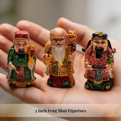 Feng Shui Fuk Luk Sau Trinity of Deities for Health, Wealth & Happiness (2 inch, Miniature, Home Decor Showpiece) - plusvalueindia
