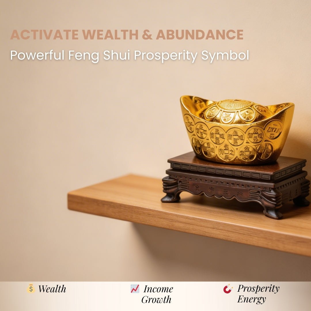 Feng Shui Golden Ingot with Stand Wealth Symbol - plusvalueindia