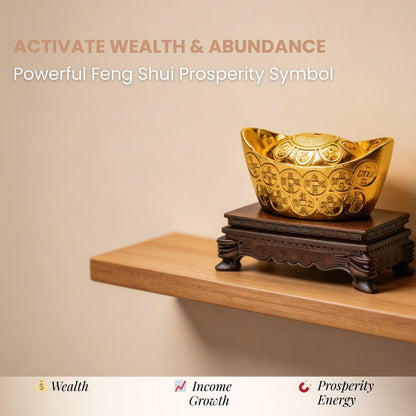 Feng Shui Golden Ingot with Stand Wealth Symbol - plusvalueindia