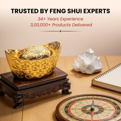 Feng Shui Golden Ingot with Stand Wealth Symbol - plusvalueindia