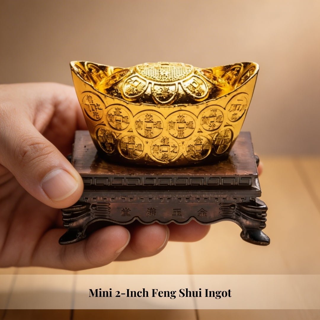 Feng Shui Golden Ingot with Stand Wealth Symbol - plusvalueindia