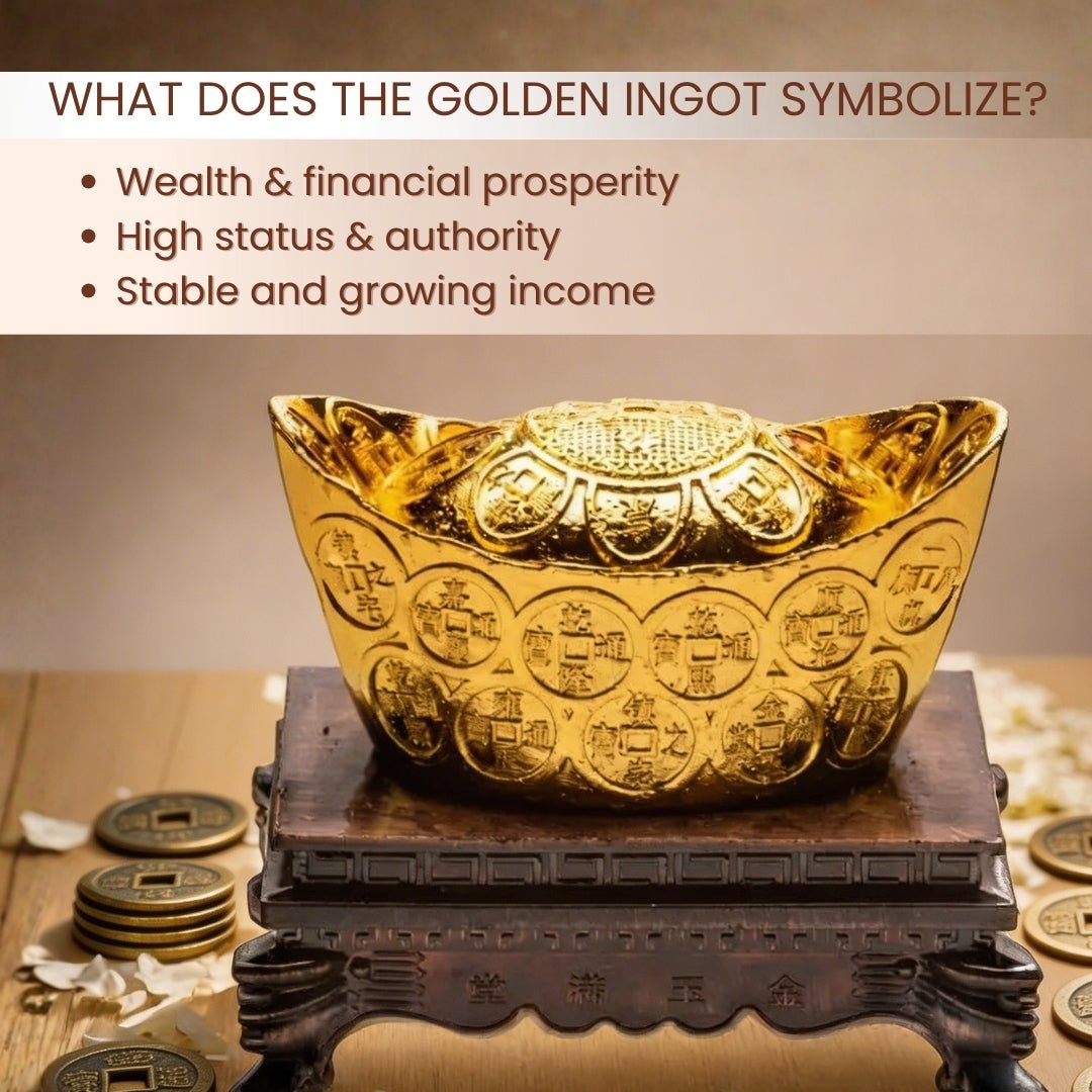 Feng Shui Golden Ingot with Stand Wealth Symbol - plusvalueindia