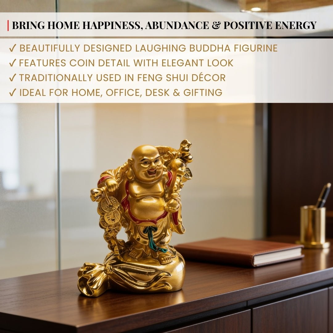 Feng Shui Laughing Buddha With Coin [Excellent for Gifting] - plusvalueindia