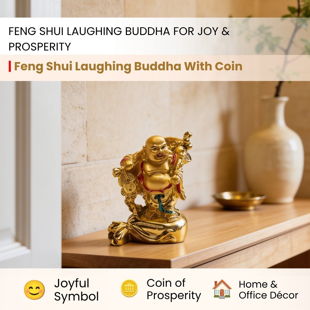 Feng Shui Laughing Buddha With Coin [Excellent for Gifting] - plusvalueindia