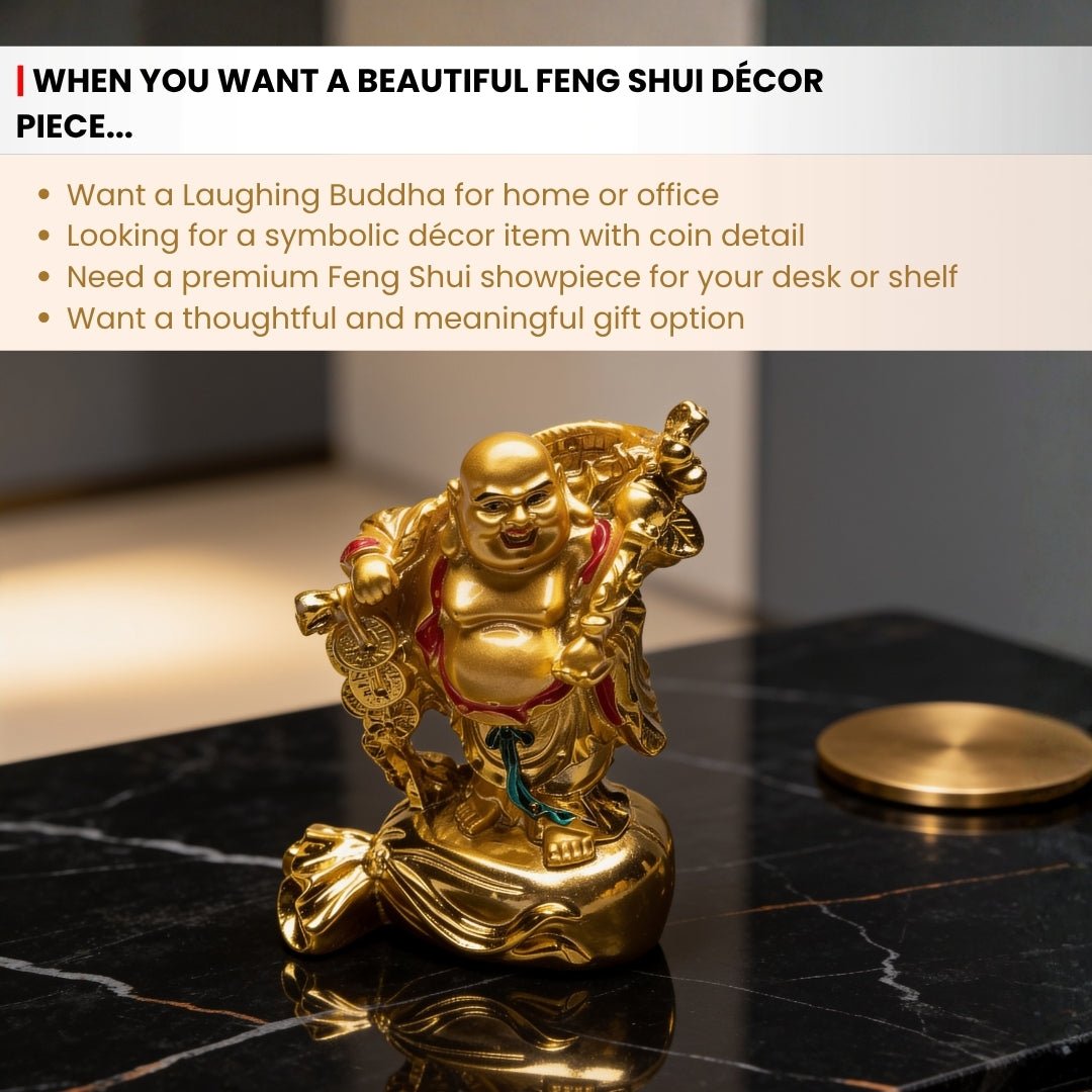 Feng Shui Laughing Buddha With Coin [Excellent for Gifting] - plusvalueindia