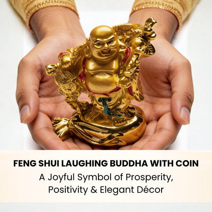 Feng Shui Laughing Buddha With Coin [Excellent for Gifting] - plusvalueindia