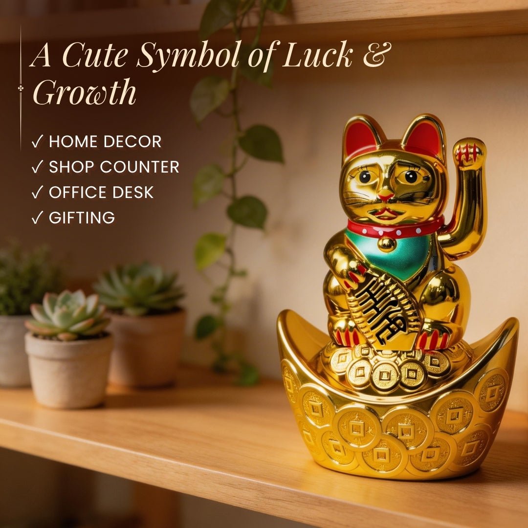 Feng Shui Lucky Cat Maneki Neko Showpiece for Wealth & Good Luck - plusvalueindia