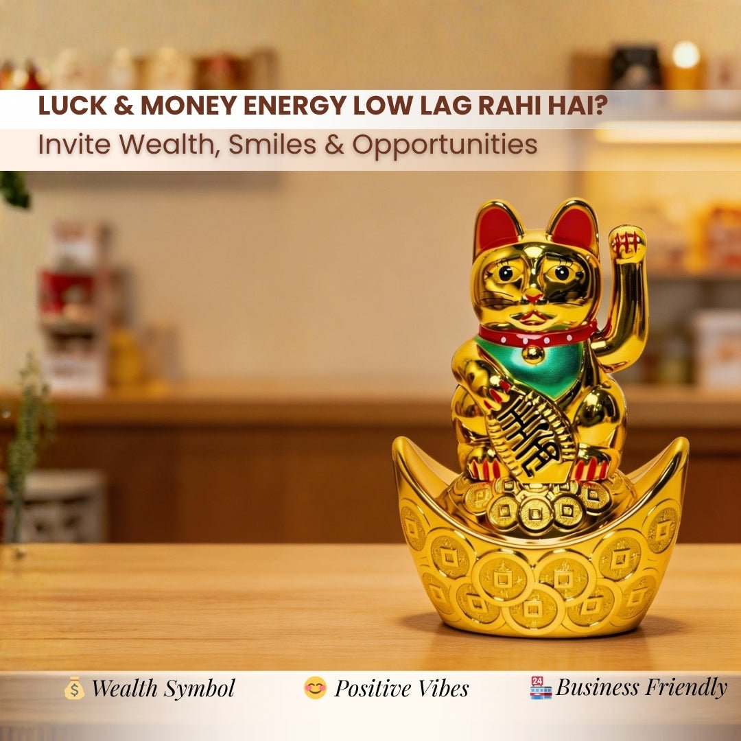 Feng Shui Lucky Cat Maneki Neko Showpiece for Wealth & Good Luck - plusvalueindia