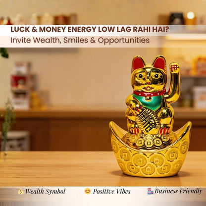 Feng Shui Lucky Cat Maneki Neko Showpiece for Wealth & Good Luck - plusvalueindia