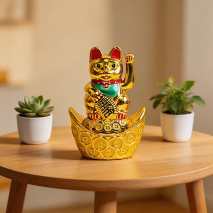 Feng Shui Lucky Cat Maneki Neko Showpiece for Wealth & Good Luck - plusvalueindia