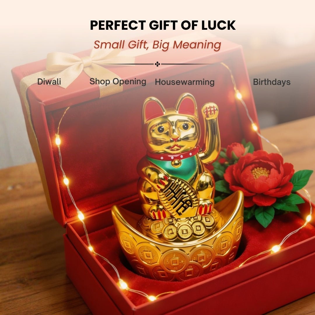 Feng Shui Lucky Cat Maneki Neko Showpiece for Wealth & Good Luck - plusvalueindia