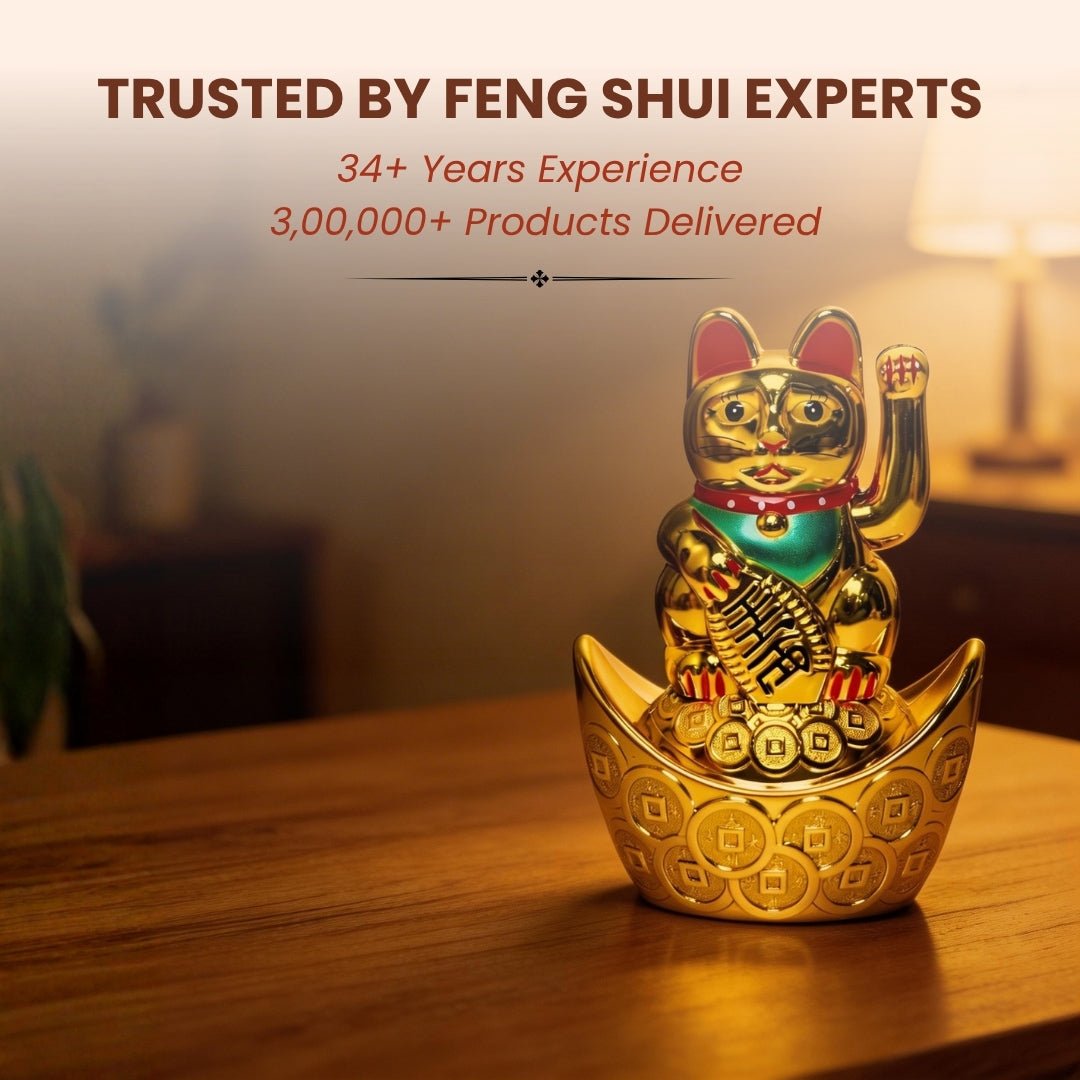 Feng Shui Lucky Cat Maneki Neko Showpiece for Wealth & Good Luck - plusvalueindia
