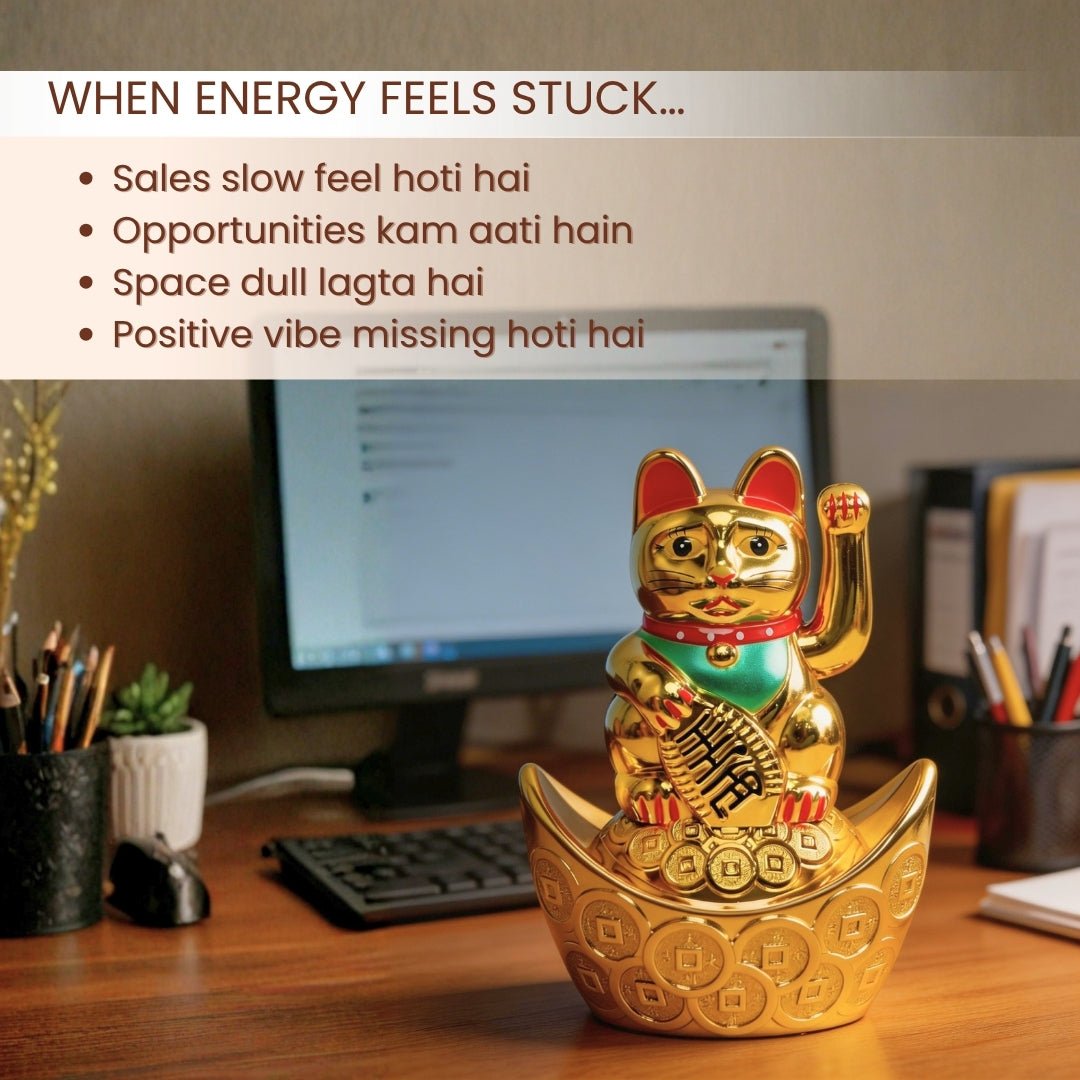 Feng Shui Lucky Cat Maneki Neko Showpiece for Wealth & Good Luck - plusvalueindia