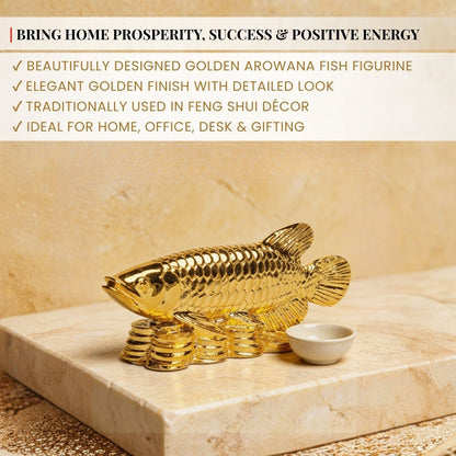 Feng Shui Lucky Golden Arowana Fish [Golden] - plusvalueindia
