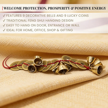 Feng Shui Vastu Bell 9 Bell 9 Lucky Coins - Home and Office Main Door Entrance Decor - plusvalueindia