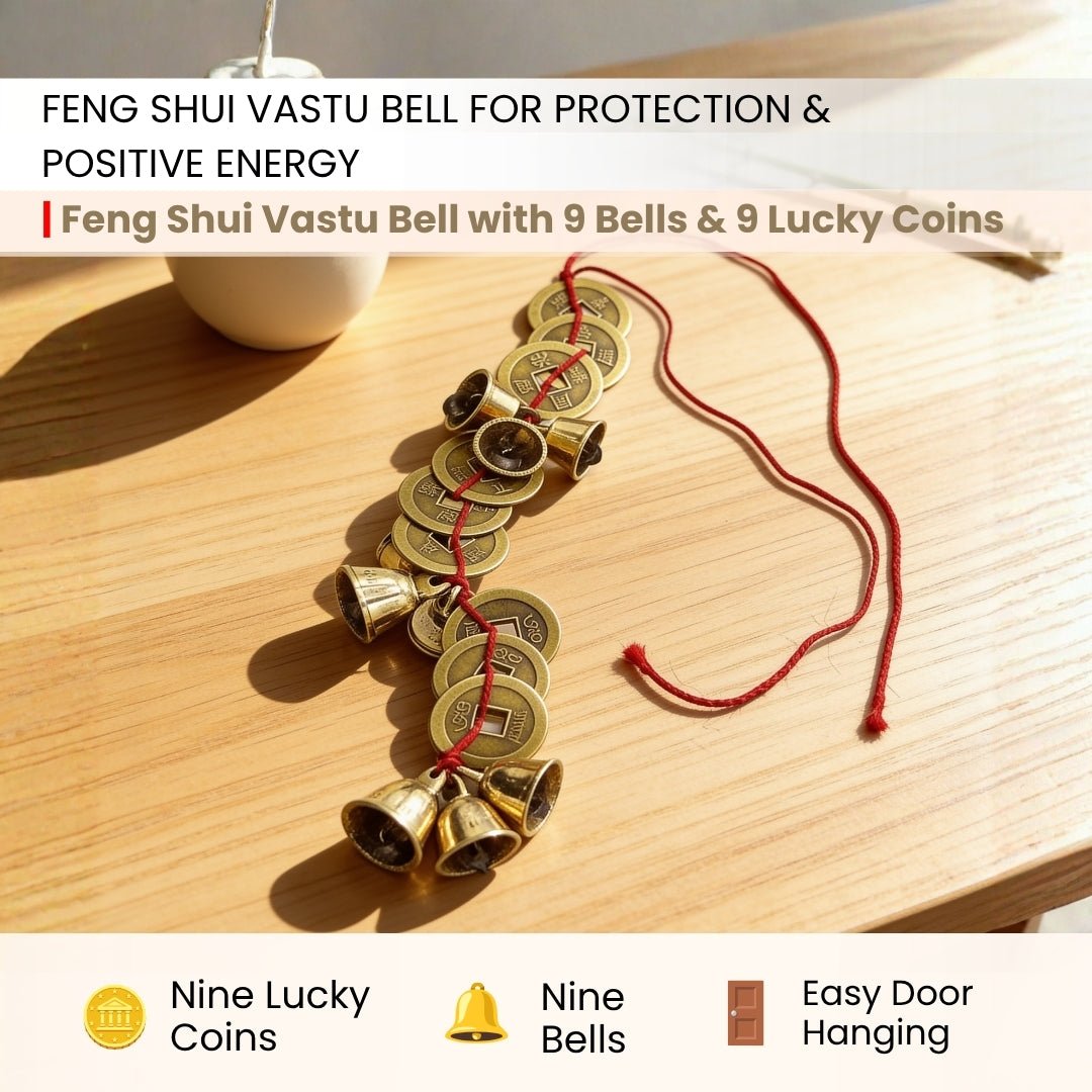 Feng Shui Vastu Bell 9 Bell 9 Lucky Coins - Home and Office Main Door Entrance Decor - plusvalueindia
