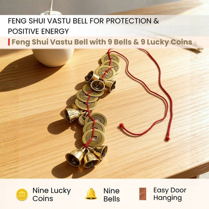 Feng Shui Vastu Bell 9 Bell 9 Lucky Coins - Home and Office Main Door Entrance Decor - plusvalueindia