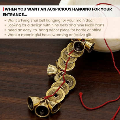 Feng Shui Vastu Bell 9 Bell 9 Lucky Coins - Home and Office Main Door Entrance Decor - plusvalueindia