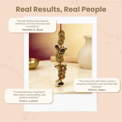 Feng Shui Vastu Bell 9 Bell 9 Lucky Coins - Home and Office Main Door Entrance Decor - plusvalueindia