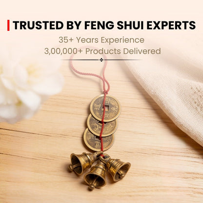 Feng Shui Vastu Lucky 3 Bell 3 Good Luck Coins Vaastu Products for Home Office Main Door Entrance Hanging (Big Size) - plusvalueindia