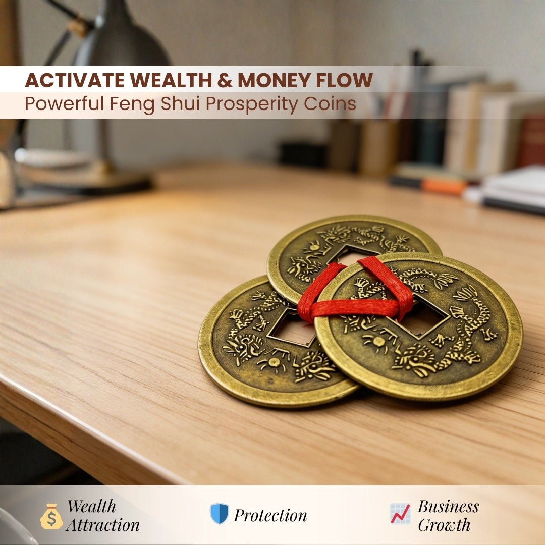 Feng Shui Vastu Remedies Dragon Phoenix 3 Good Luck Coins Set Brass - Wealth, Prosperity, Money, Good Luck (Big Size) - plusvalueindia