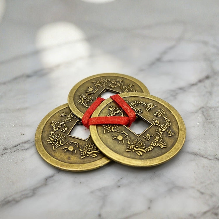 Feng Shui Vastu Remedies Dragon Phoenix 3 Good Luck Coins Set Brass - Wealth, Prosperity, Money, Good Luck (Big Size) - plusvalueindia