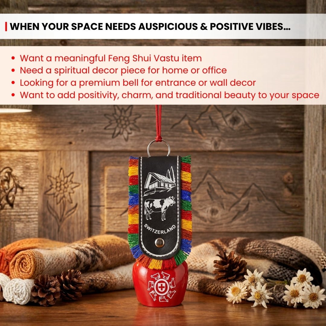 Feng Shui Swiss Cow Bell for Hanging at Entrance or Main Door at Home & Office for Positive Energy, Good Luck - plusvalueindia