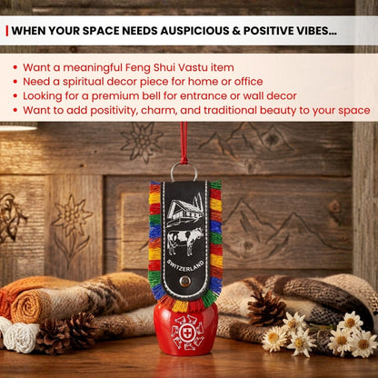 Feng Shui Swiss Cow Bell for Hanging at Entrance or Main Door at Home & Office for Positive Energy, Good Luck - plusvalueindia