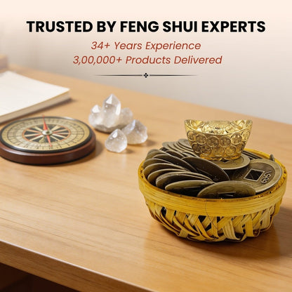 Feng Shui Wealth Basket with Lucky Brass Coin & Ingot - plusvalueindia