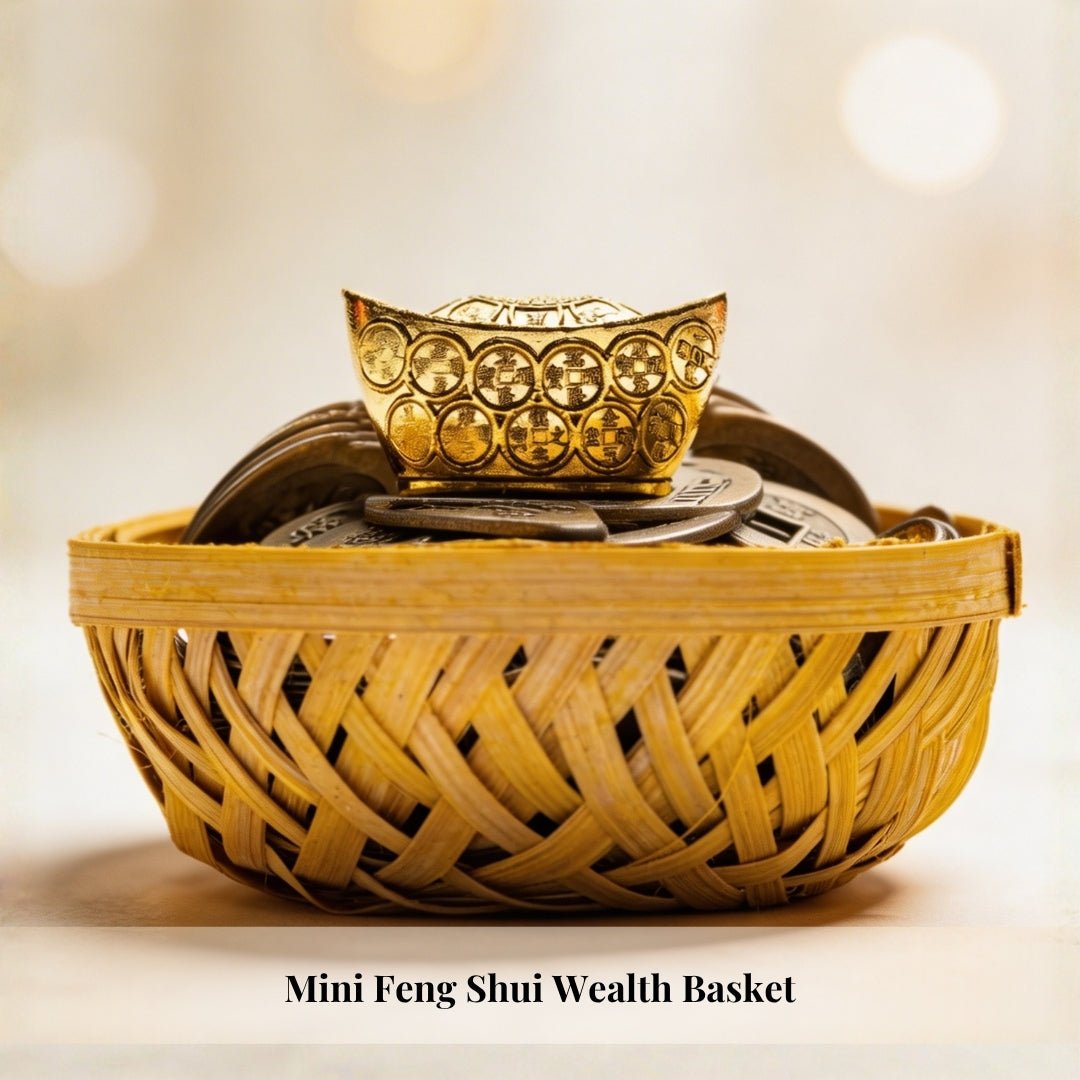 Feng Shui Wealth Basket with Lucky Brass Coin & Ingot - plusvalueindia