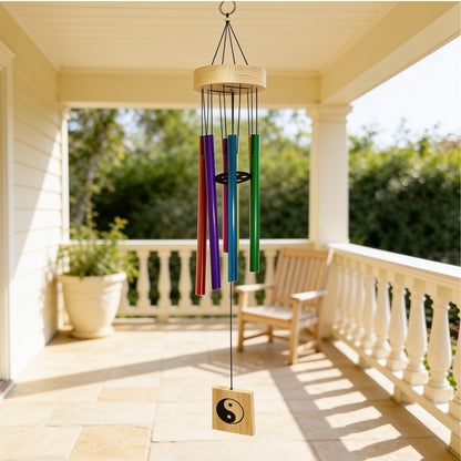Feng Shui Metal Wind Chime, 6 Rods/Pipes, 29.5 inch (74cm), Multi Colour - plusvalueindia