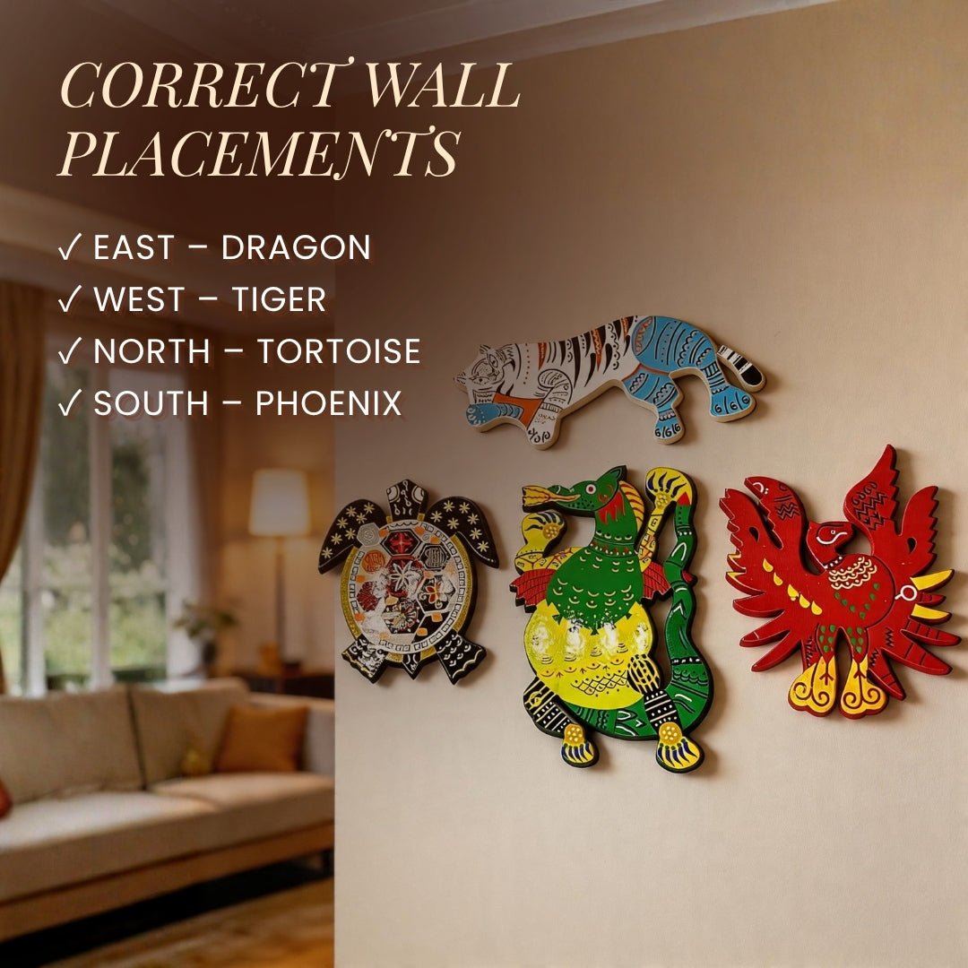 Feng Shui Wooden Animals Set Wall Hanging in wooden finish, made in India