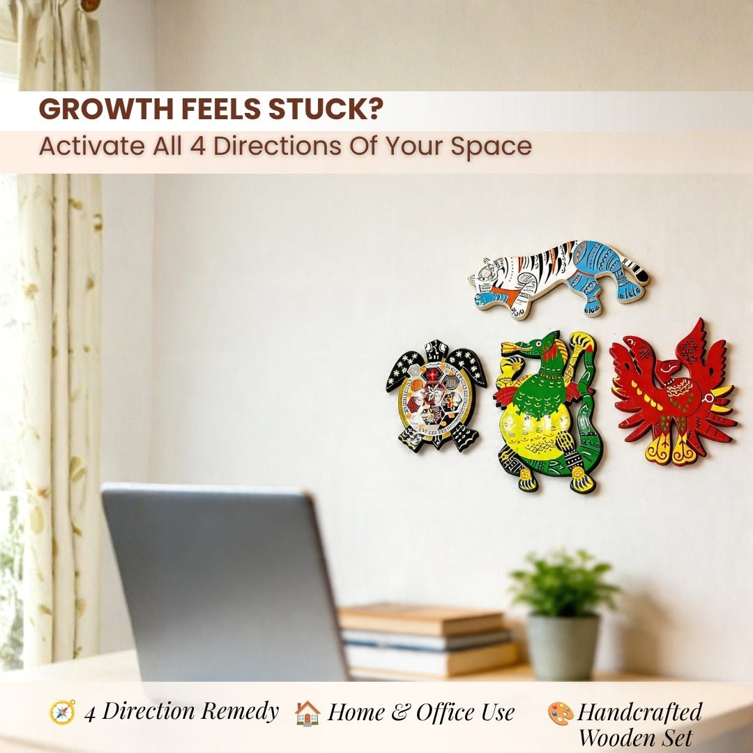 Feng Shui Wooden Animals Set Wall Hanging, feng shui item for home and office