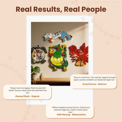 Feng Shui Wooden Animals Set Wall Hanging, product view 1