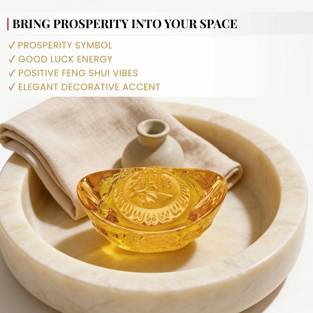 Feng Shui Yellow Crystal Ingot for Wealth Good Luck & Prosperity - plusvalueindia