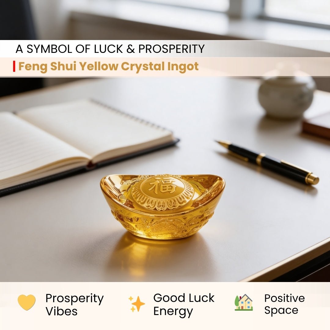 Feng Shui Yellow Crystal Ingot for Wealth Good Luck & Prosperity - plusvalueindia