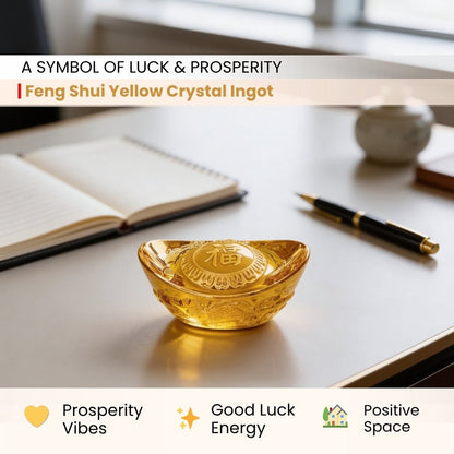 Feng Shui Yellow Crystal Ingot for Wealth Good Luck & Prosperity - plusvalueindia