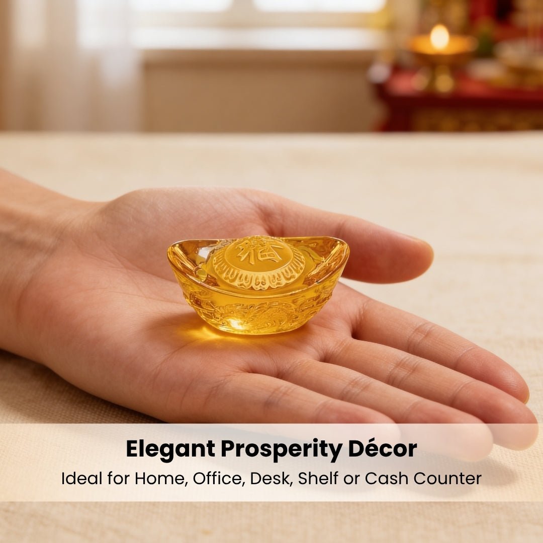 Feng Shui Yellow Crystal Ingot for Wealth Good Luck & Prosperity - plusvalueindia