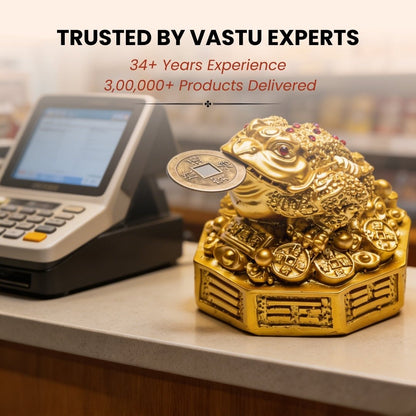 Fengshui Lucky Three Legged Feng Shui Money Frog Toad Good Luck, Wealth, Prosperity, Success, Happiness (Golden Colour) - plusvalueindia