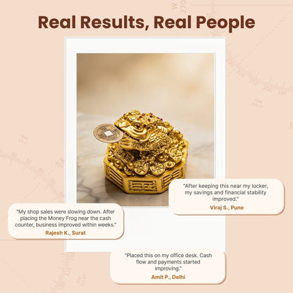 Fengshui Lucky Three Legged Feng Shui Money Frog Toad Good Luck, Wealth, Prosperity, Success, Happiness (Golden Colour) - plusvalueindia