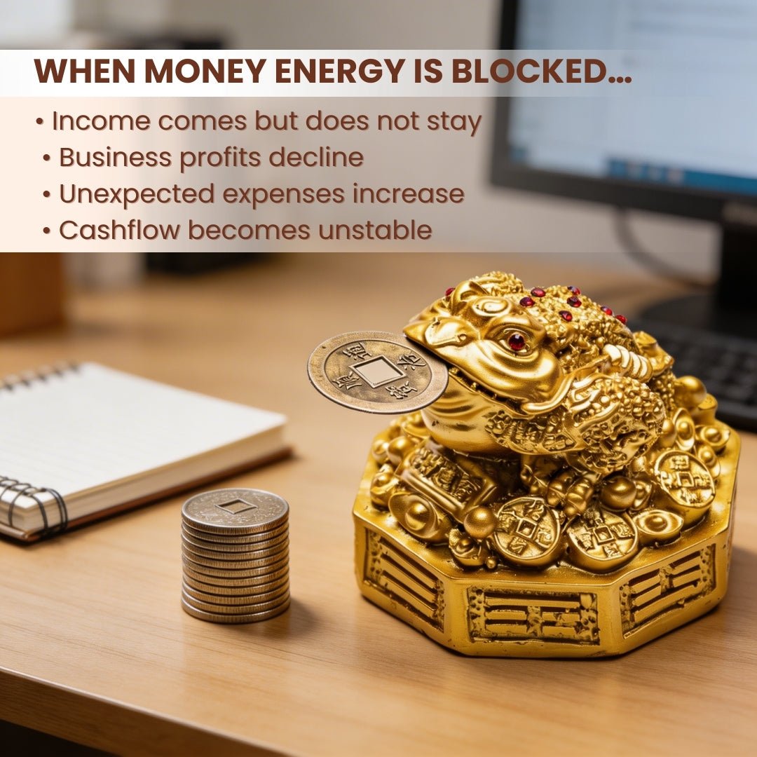 Fengshui Lucky Three Legged Feng Shui Money Frog Toad Good Luck, Wealth, Prosperity, Success, Happiness (Golden Colour) - plusvalueindia