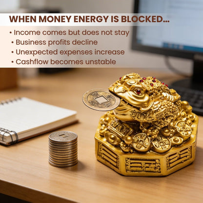 Fengshui Lucky Three Legged Feng Shui Money Frog Toad Good Luck, Wealth, Prosperity, Success, Happiness (Golden Colour) - plusvalueindia