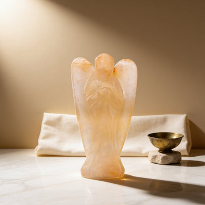 3 inch hand-carved natural Yellow Agate financial guardian angel statue