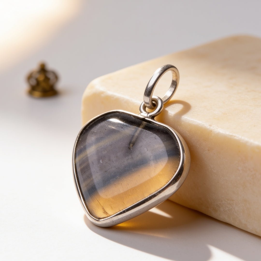 Natural Rainbow Fluorite heart pendant necklace with chain