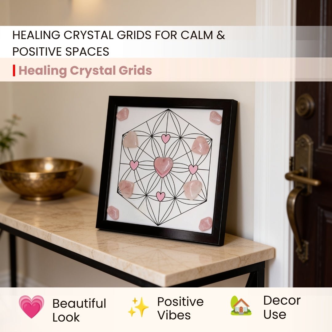 Reiki Rose Quartz Crystal Grid - Love, Harmony & Delayed Marriage - plusvalueindia