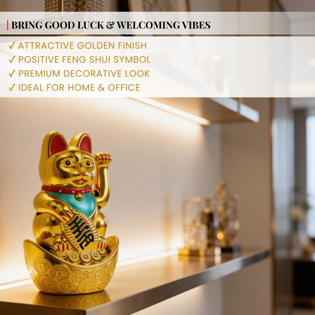 Feng Shui Lucky Cat Maneki Neko Showpiece for Wealth & Good Luck - plusvalueindia