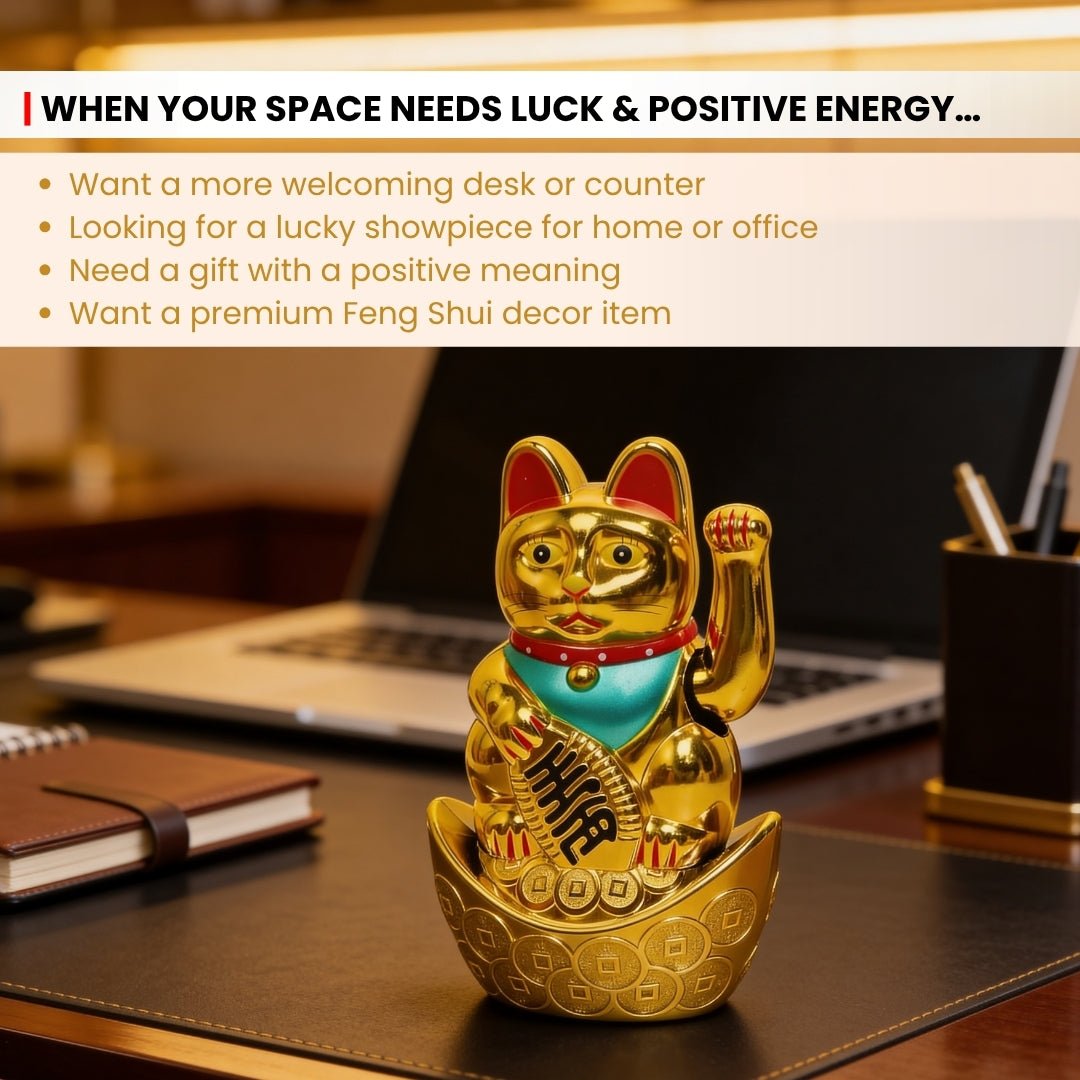 Feng Shui Lucky Cat Maneki Neko Showpiece for Wealth & Good Luck - plusvalueindia