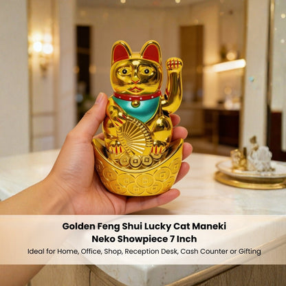 Feng Shui Lucky Cat Maneki Neko Showpiece for Wealth & Good Luck - plusvalueindia
